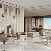 A digital rendering shows the living space of one of the tower's luxury duplexes.