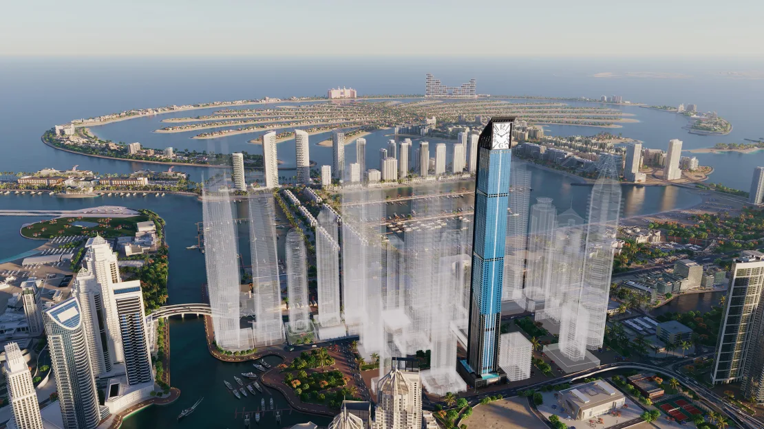 At 450 meters (1,476 feet) tall, the residences will tower over the neighboring skyscrapers in Dubai Marina and will replace Marina 101 as the city's second-tallest building.