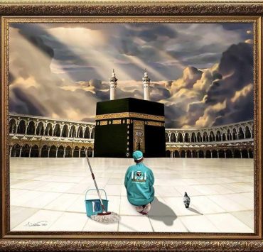 الفنانة نبيلة أبوالجدايل تكرم العاملين فى المسجد الحرام بلوحة فنية رائعة