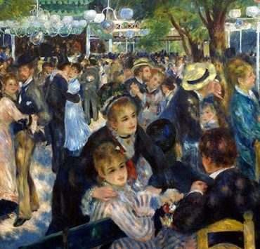 شاهد اللوحة العالمية للفنان الفرنسي بيير أوغست رينوار (رقص في مولان دو لاغاليت)
